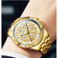 OLVES Luxury Men's Watches Golden Stainless Steel Man Watch Luminous Quartz Wrist Watch Automatic Movement Watches for Men Clock