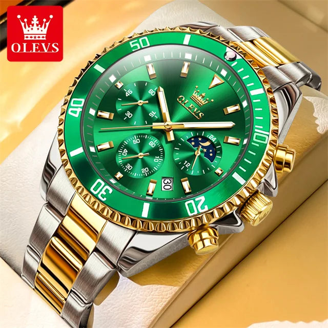 OLEVS 2870 Men Watch 42.5mm Big Dial Chronograph Moon Phase Waterproof Sports Watches Original Fashion Quartz Watch for Men 2025