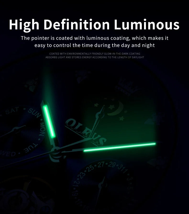 OELVS 6678 Men's Watches Luxury Original Automatic Mechanical Tourbillon Watch for Man Waterproof Luminous Date Week Moon Phase