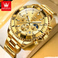 OLEVS 2870 Luxury Golden Watch for Men Fashion Business Waterproof Male Wristwatch Original Brand Moon Phase Quartz Men's Watch