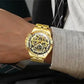 OLEVS Men's Watches Gold Luxury Hollow Out Style Original Quartz Watch for Man Waterproof Luminous Chronograph Date 24 Hours