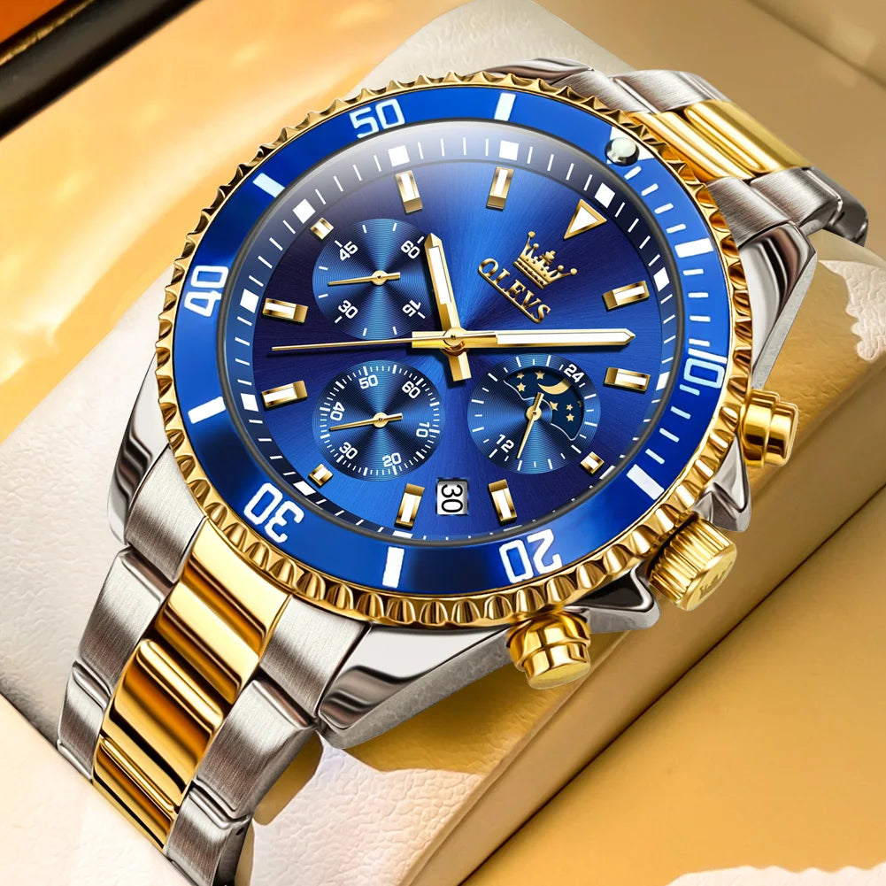 OLEVS 2870 Luxury Golden Watch for Men Fashion Business Waterproof Male Wristwatch Original Brand Moon Phase Quartz Men's Watch