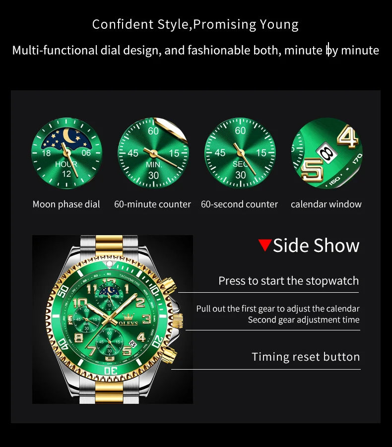 OLEVS  2926  Watches For Men New Fashion Brand Luxury Quartz Watch  Three Small Dial Stainless steel Waterproof   Chronograph