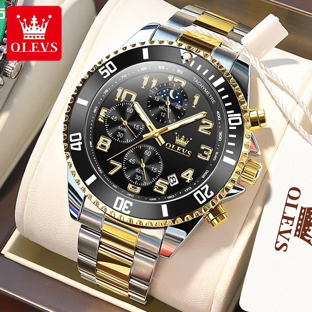 OLEVS  2926  Watches For Men New Fashion Brand Luxury Quartz Watch  Three Small Dial Stainless steel Waterproof   Chronograph