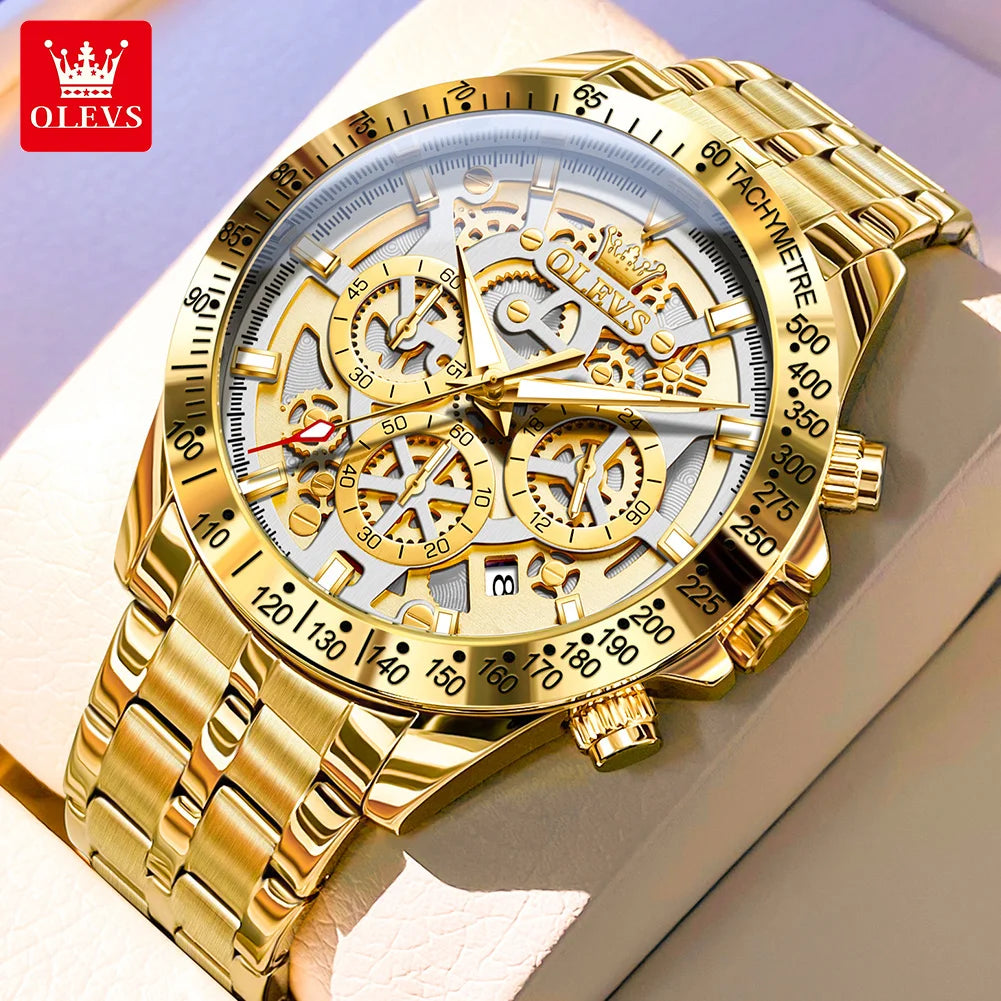 OLEVS 9913 Man Watches 44mm Big Dial Luxury Business Quartz Watch For Men Waterproof Luminous Chronograph Fashion Men Hand Clock