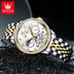 OLEVS 7016 Moon Phase Mens Watch Stainless Steel Diamond Bezel Hollowed Multifunctional Automatic Mechanical Wristwatch for Man
