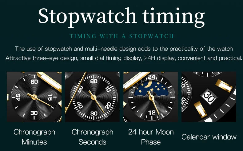OLEVS Moon Phase Men's Watches Original Waterproof Luxury Quartz Watch Stainless Steel Chronograph Date Rota Dial Wristwatch