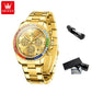 OLEVS Luxury Top Brand Quartz Men's Watch Multi function Stainless Steel Rainbow Gemstone Bezel Watch for Men reloj de hombre