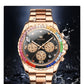 OLEVS Luxury Top Brand Quartz Men's Watch Multi function Stainless Steel Rainbow Gemstone Bezel Watch for Men reloj de hombre