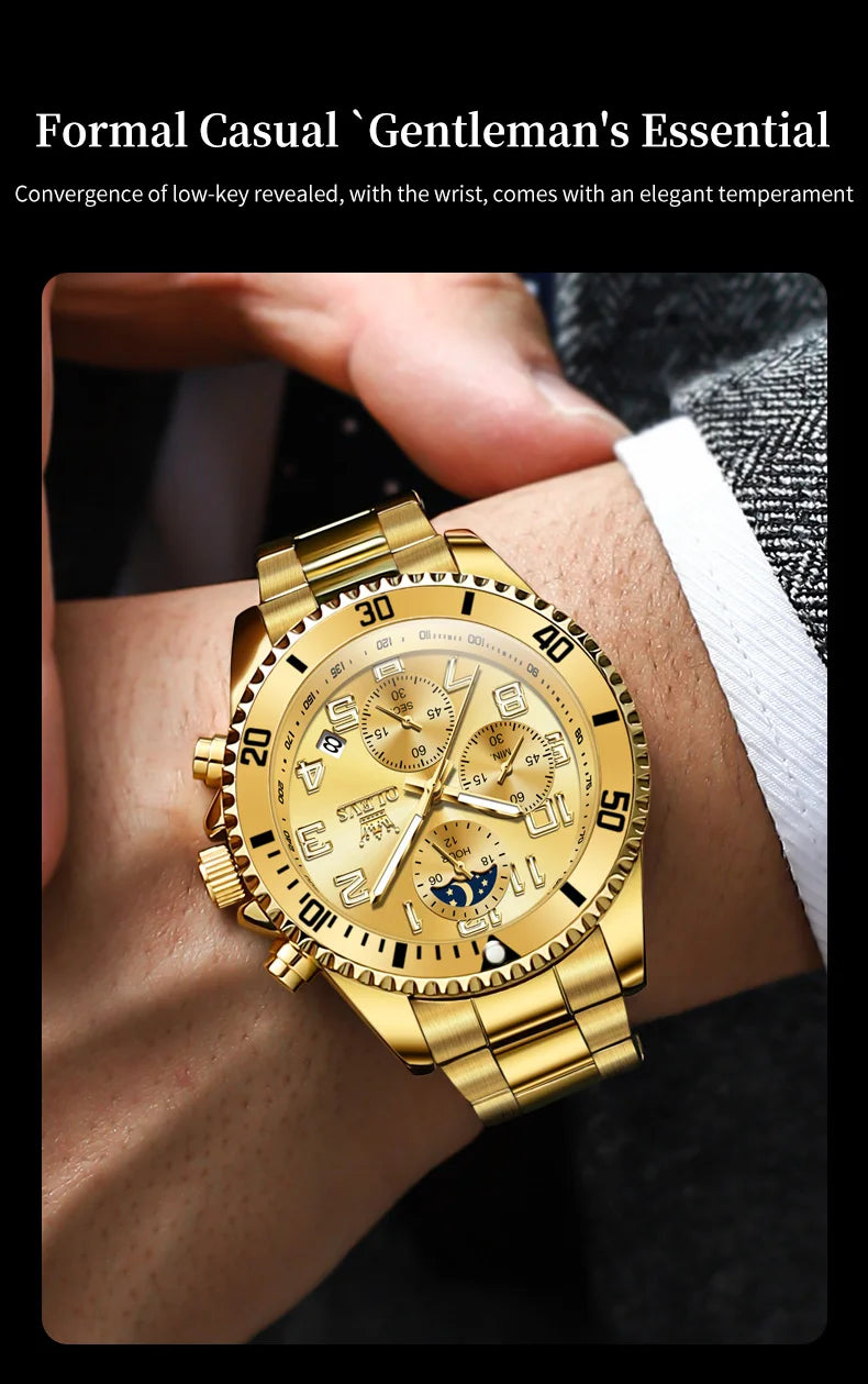 OLEVS  2926  Watches For Men New Fashion Brand Luxury Quartz Watch  Three Small Dial Stainless steel Waterproof   Chronograph