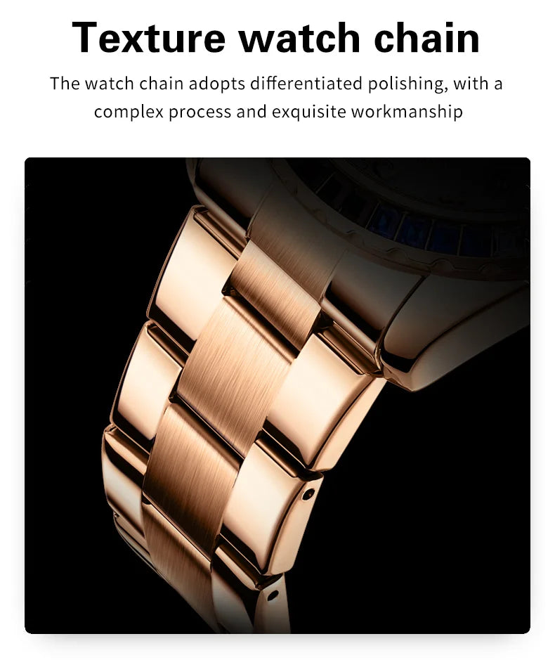 OLEVS Luxury Top Brand Quartz Men's Watch Multi function Stainless Steel Rainbow Gemstone Bezel Watch for Men reloj de hombre
