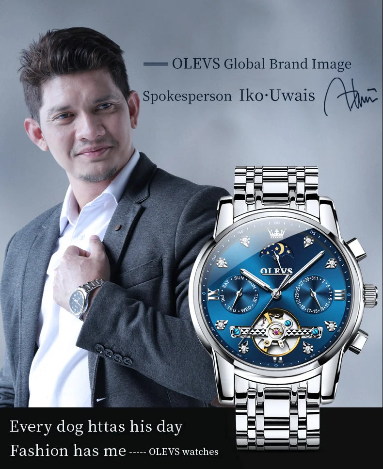 OELVS 6678 Men's Watches Luxury Original Automatic Mechanical Tourbillon Watch for Man Waterproof Luminous Date Week Moon Phase