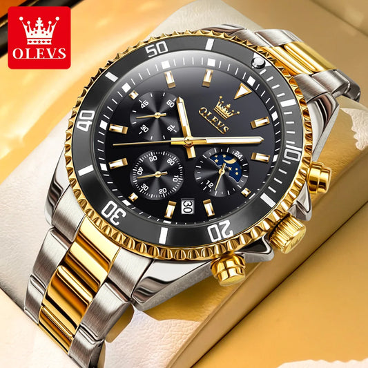 OLEVS 2870 Luxury Waterproof Stainless Steel Quartz Watch for Men Timer Calendar Luminous Mens Wristwatches Relojes Para Hombre