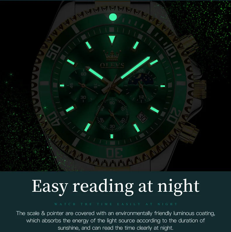 OLEVS 2870 Luxury Golden Watch for Men Fashion Business Waterproof Male Wristwatch Original Brand Moon Phase Quartz Men's Watch
