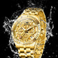 OLVES Luxury Men's Watches Golden Stainless Steel Man Watch Luminous Quartz Wrist Watch Automatic Movement Watches for Men Clock