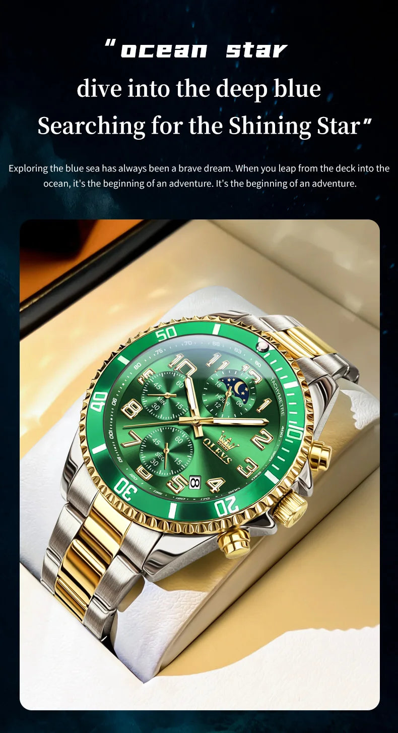 OLEVS  2926  Watches For Men New Fashion Brand Luxury Quartz Watch  Three Small Dial Stainless steel Waterproof   Chronograph