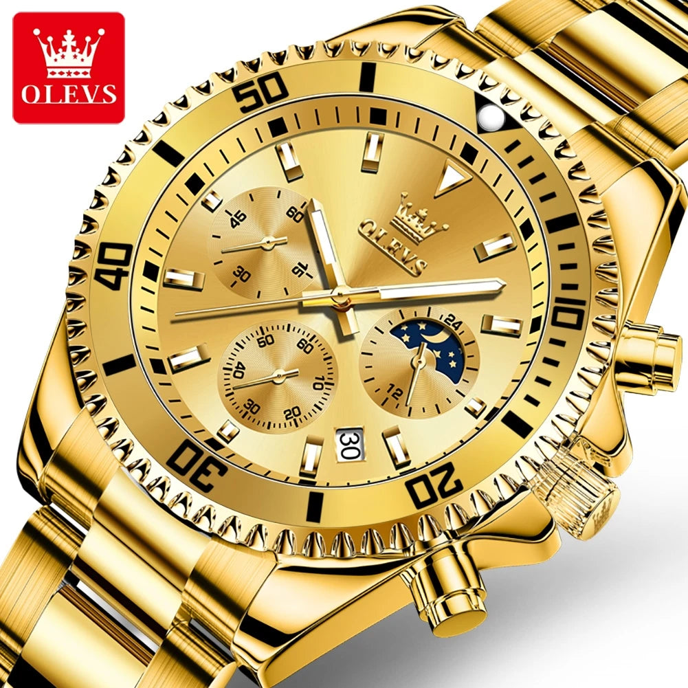 OLEVS 2870 Men Watch 42.5mm Big Dial Chronograph Moon Phase Waterproof Sports Watches Original Fashion Quartz Watch for Men 2025