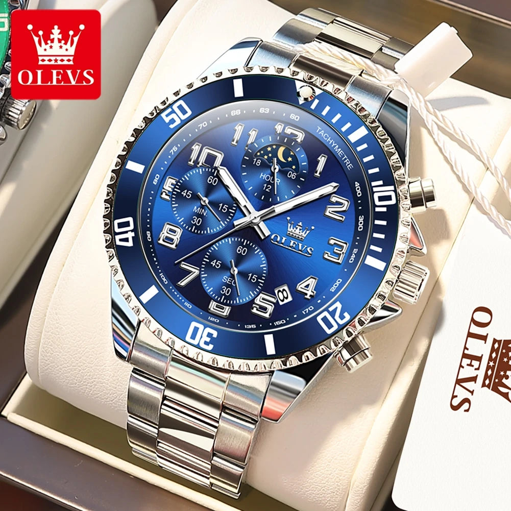 OLEVS  2926  Watches For Men New Fashion Brand Luxury Quartz Watch  Three Small Dial Stainless steel Waterproof   Chronograph