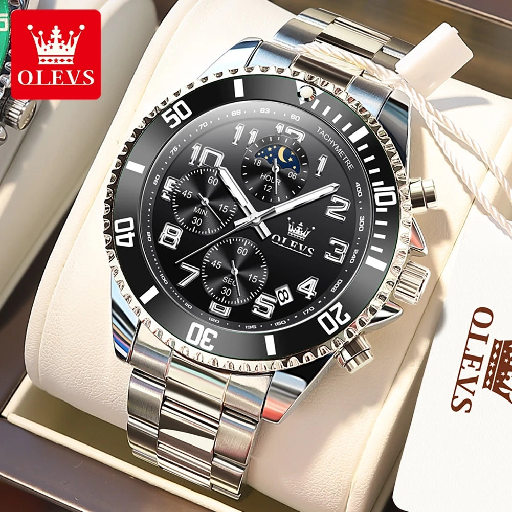 OLEVS  2926  Watches For Men New Fashion Brand Luxury Quartz Watch  Three Small Dial Stainless steel Waterproof   Chronograph