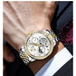 OLEVS 7016 Moon Phase Mens Watch Stainless Steel Diamond Bezel Hollowed Multifunctional Automatic Mechanical Wristwatch for Man