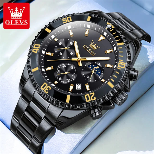 OLEVS 2870 Men Watch 42.5mm Big Dial Chronograph Moon Phase Waterproof Sports Watches Original Fashion Quartz Watch for Men 2025