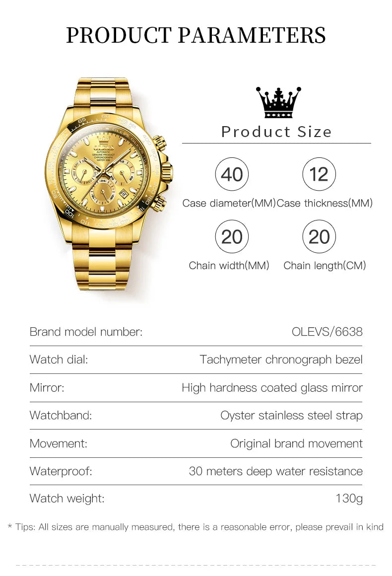 OLEVS 6638 Men's Automatic Mechanical Watch Waterproof Luminous Stainless Steel Strap Men's Mechanical Watch Fashion Luxury