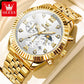 OLEVS Brand Luxury Original Men's Watches Waterproof Moon Phase Quartz Watch Luminous Gold Stainless Steel Strap Male Wristwatch