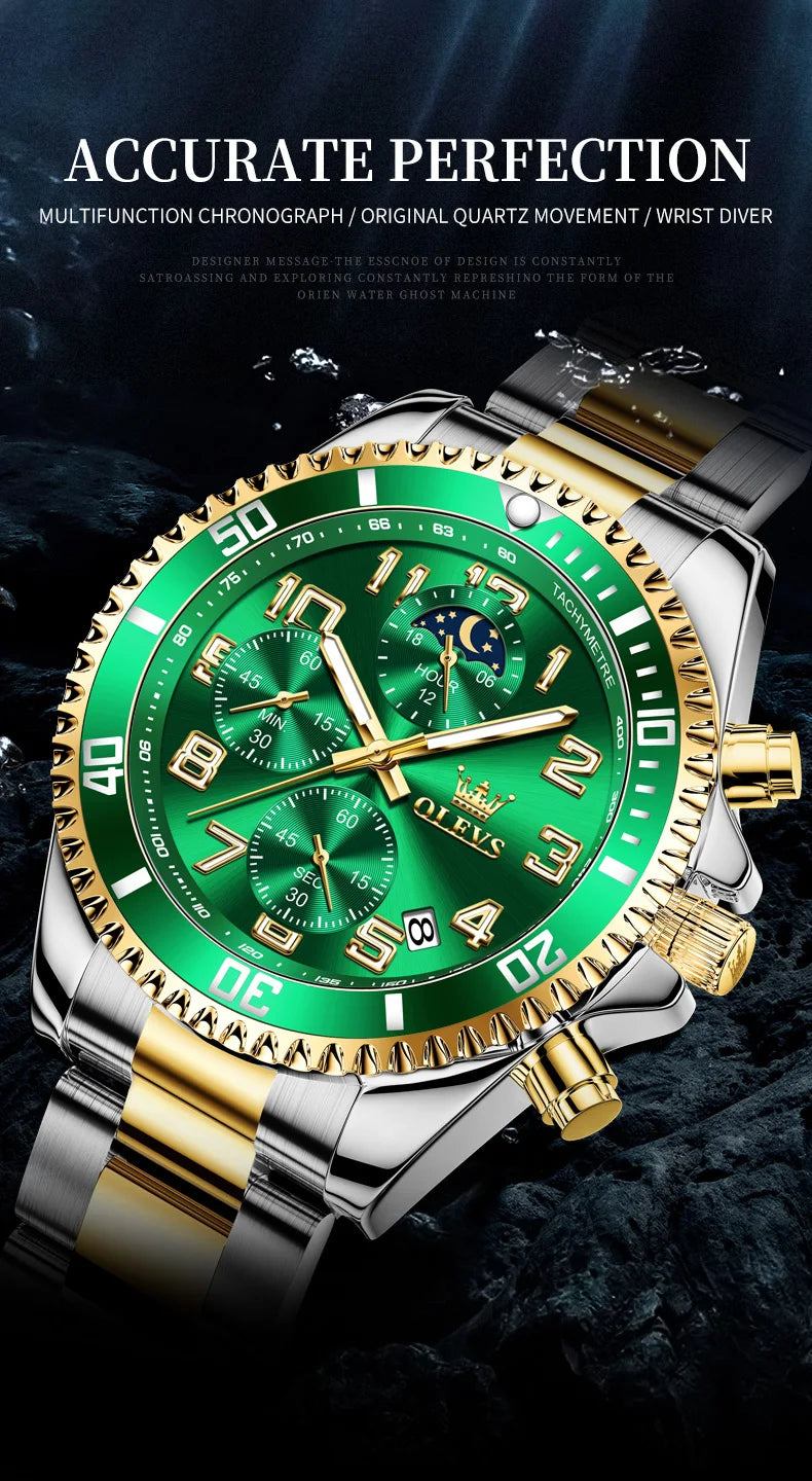 OLEVS  2926  Watches For Men New Fashion Brand Luxury Quartz Watch  Three Small Dial Stainless steel Waterproof   Chronograph