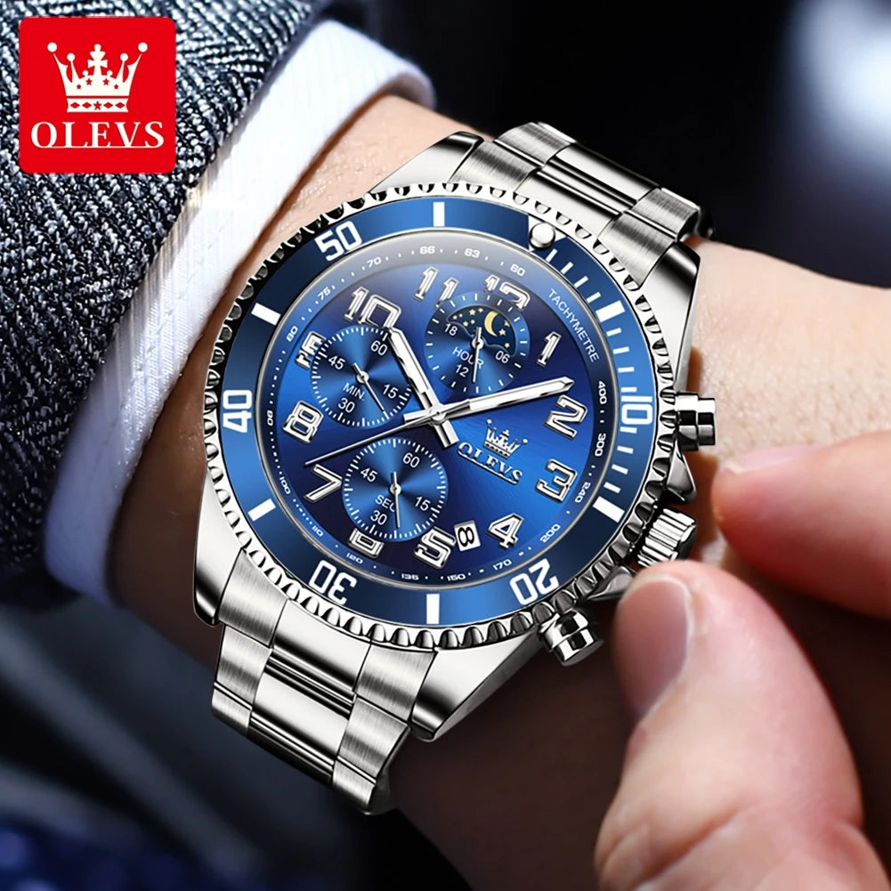 OLEVS  2926  Watches For Men New Fashion Brand Luxury Quartz Watch  Three Small Dial Stainless steel Waterproof   Chronograph