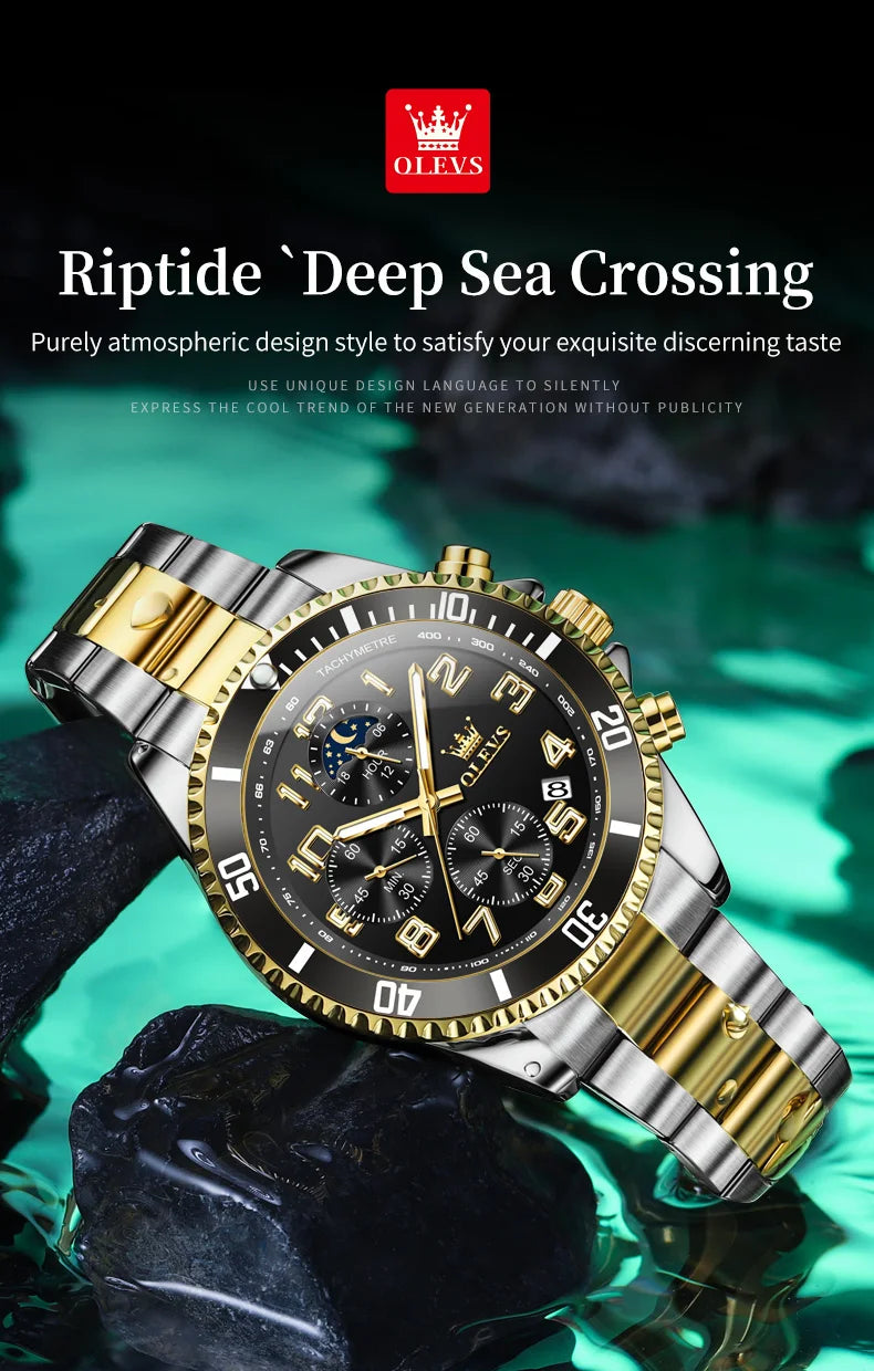 OLEVS  2926  Watches For Men New Fashion Brand Luxury Quartz Watch  Three Small Dial Stainless steel Waterproof   Chronograph