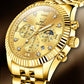 OLEVS Brand Luxury Original Men's Watches Waterproof Moon Phase Quartz Watch Luminous Gold Stainless Steel Strap Male Wristwatch