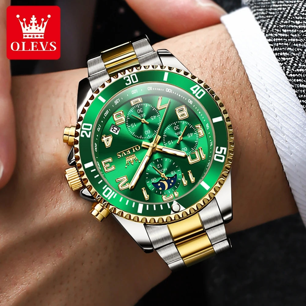 OLEVS  2926  Watches For Men New Fashion Brand Luxury Quartz Watch  Three Small Dial Stainless steel Waterproof   Chronograph