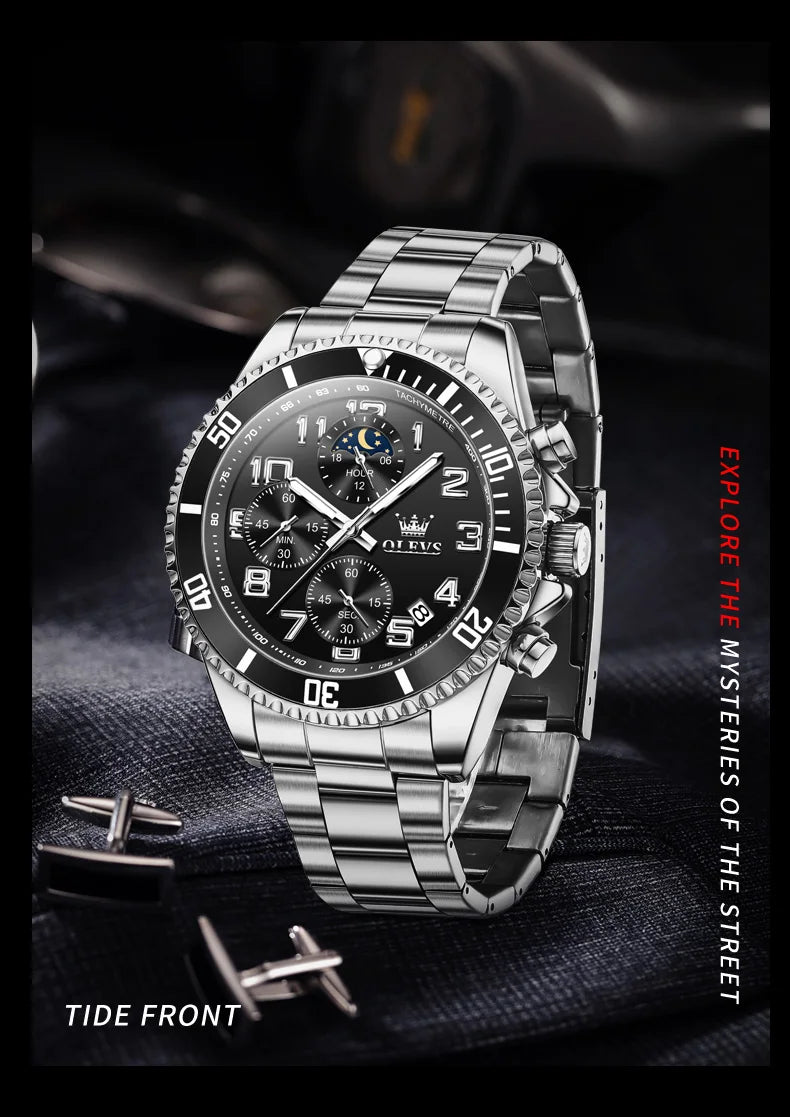 OLEVS  2926  Watches For Men New Fashion Brand Luxury Quartz Watch  Three Small Dial Stainless steel Waterproof   Chronograph