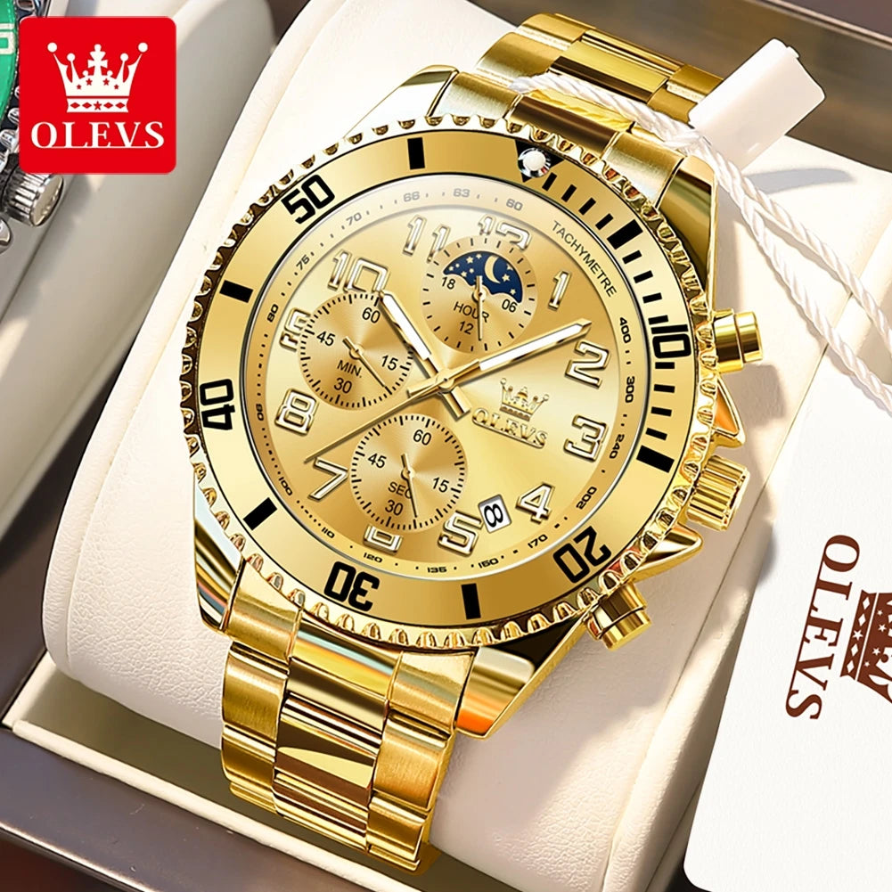 OLEVS  2926  Watches For Men New Fashion Brand Luxury Quartz Watch  Three Small Dial Stainless steel Waterproof   Chronograph