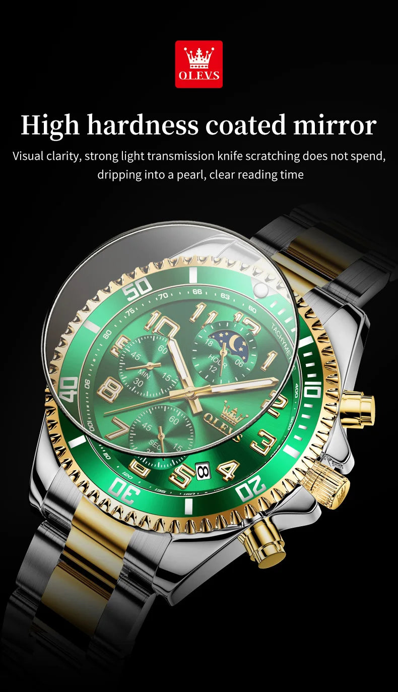 OLEVS  2926  Watches For Men New Fashion Brand Luxury Quartz Watch  Three Small Dial Stainless steel Waterproof   Chronograph
