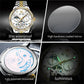 OLEVS 7016 Moon Phase Mens Watch Stainless Steel Diamond Bezel Hollowed Multifunctional Automatic Mechanical Wristwatch for Man