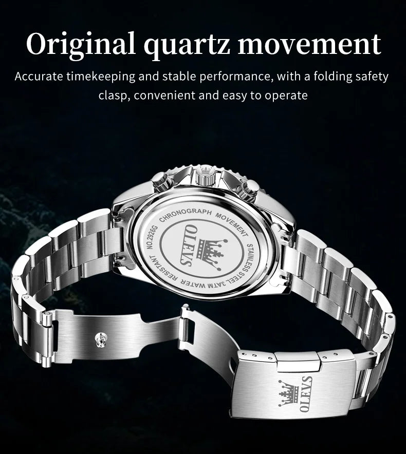 OLEVS  2926  Watches For Men New Fashion Brand Luxury Quartz Watch  Three Small Dial Stainless steel Waterproof   Chronograph