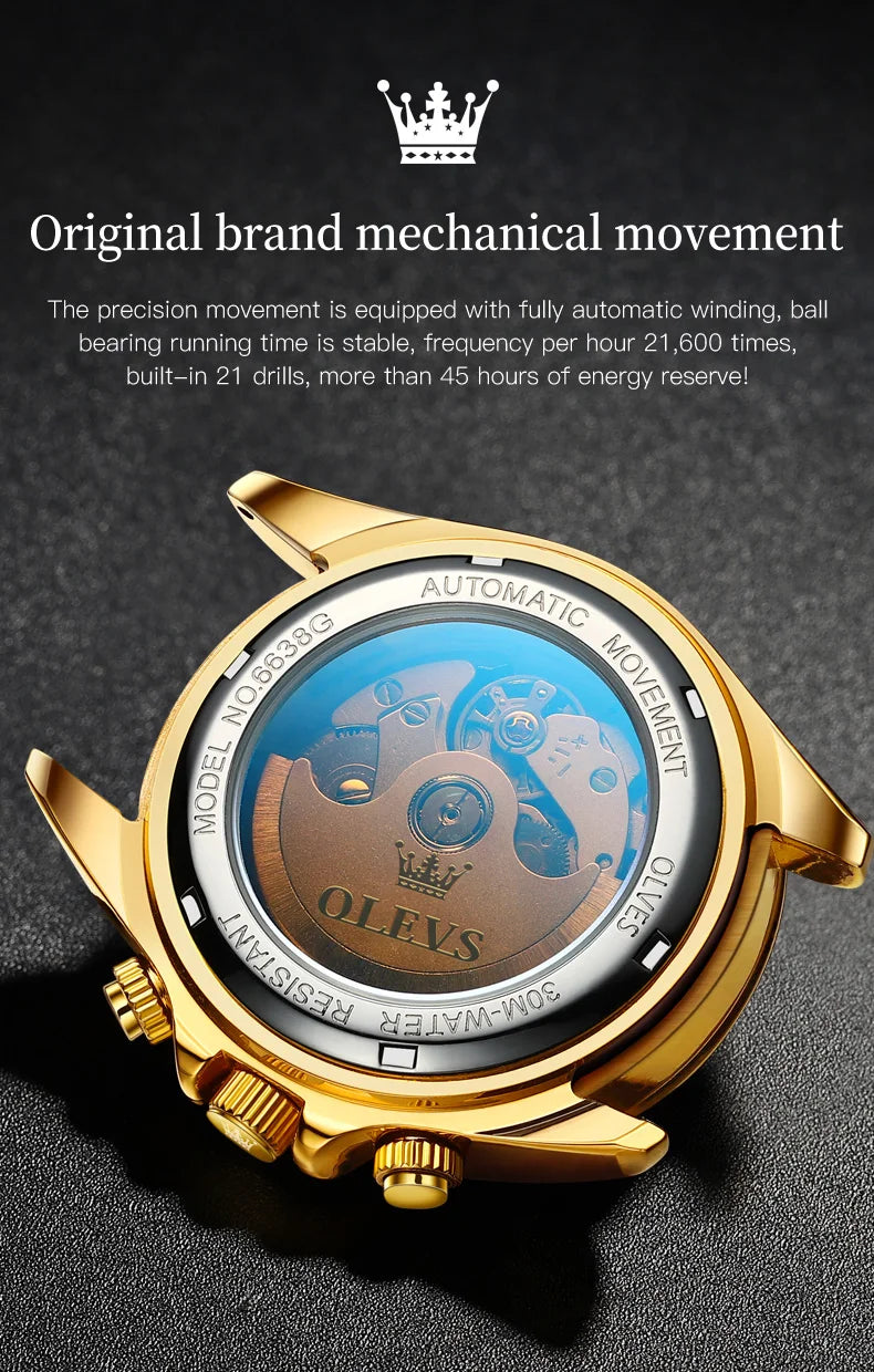 OLEVS 6638 Men's Automatic Mechanical Watch Waterproof Luminous Stainless Steel Strap Men's Mechanical Watch Fashion Luxury