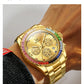 OLEVS Luxury Top Brand Quartz Men's Watch Multi function Stainless Steel Rainbow Gemstone Bezel Watch for Men reloj de hombre