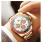 OLEVS Luxury Top Brand Quartz Men's Watch Multi function Stainless Steel Rainbow Gemstone Bezel Watch for Men reloj de hombre