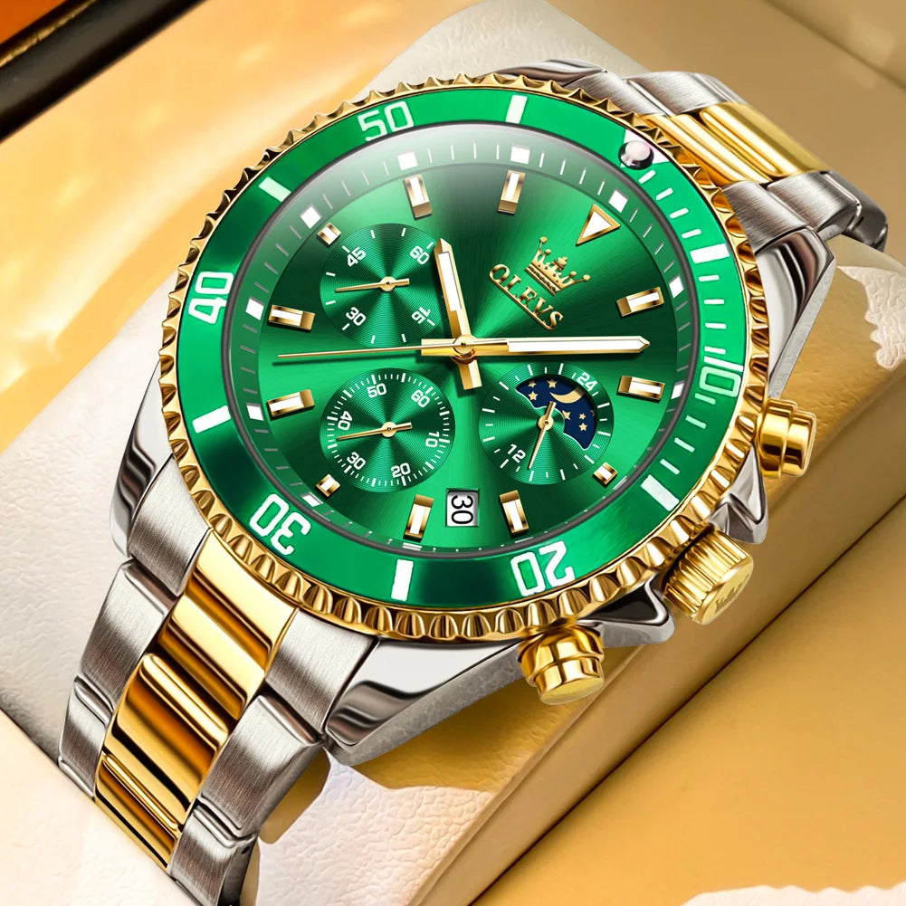 OLEVS 2870 Luxury Golden Watch for Men Fashion Business Waterproof Male Wristwatch Original Brand Moon Phase Quartz Men's Watch