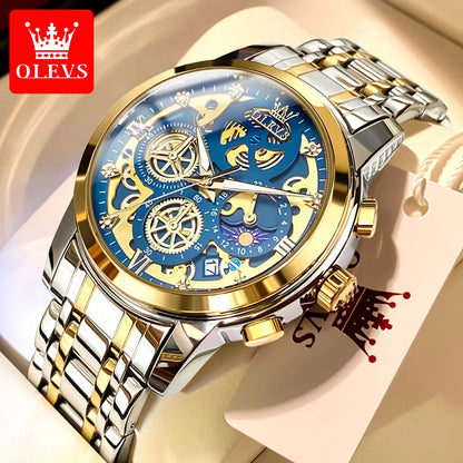 OLEVS Original Brand Luxury Men's watches Fashion High Grade Quartz Watch New Concept Design Stainless Steel Strap Wristwatch