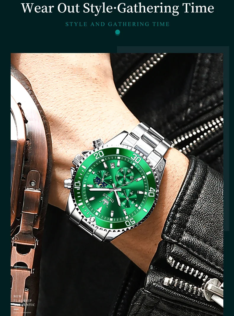 OLEVS Moon Phase Men's Watches Original Waterproof Luxury Quartz Watch Stainless Steel Chronograph Date Rota Dial Wristwatch