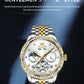 OLEVS 7016 Moon Phase Mens Watch Stainless Steel Diamond Bezel Hollowed Multifunctional Automatic Mechanical Wristwatch for Man