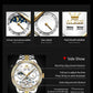 OLEVS 7016 Moon Phase Mens Watch Stainless Steel Diamond Bezel Hollowed Multifunctional Automatic Mechanical Wristwatch for Man