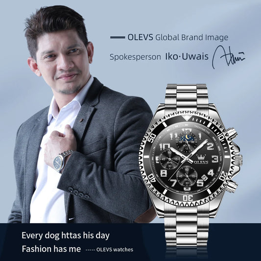 OLEVS  2926  Watches For Men New Fashion Brand Luxury Quartz Watch  Three Small Dial Stainless steel Waterproof   Chronograph