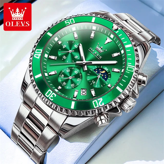 OLEVS 2870 Men Watch 42.5mm Big Dial Chronograph Moon Phase Waterproof Sports Watches Original Fashion Quartz Watch for Men 2025