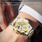 OLEVS Men's Watches Top Brand Luxury Original Waterproof Quartz Watch for Man Gold Skeleton Style 24 Hour Day Night New