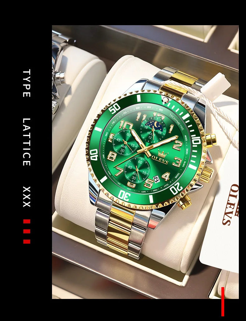 OLEVS  2926  Watches For Men New Fashion Brand Luxury Quartz Watch  Three Small Dial Stainless steel Waterproof   Chronograph