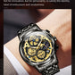 OLEVS Men's Watches Top Brand Luxury Original Waterproof Quartz Watch for Man Gold Skeleton Style 24 Hour Day Night New